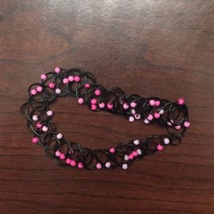 Pink bead tattoo choker necklace